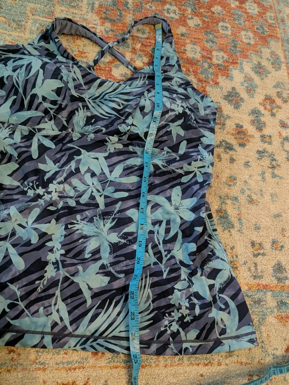 Athleta Women's XL Triangle Printed Tankini Top Tigerlily Blue Floral Strap Back